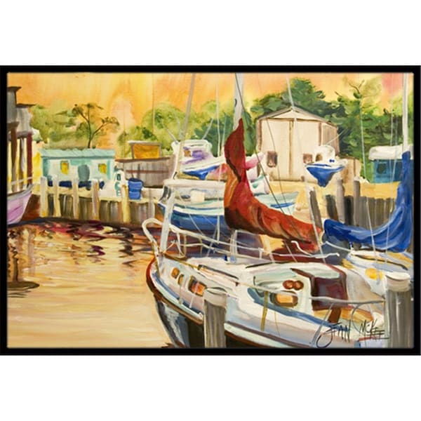 Carolines Treasures Sunset Bay Sailboat Indoor and Outdoor Mat- 18 x 27 in. JMK1082MAT - main